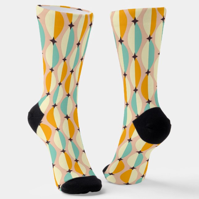 Chaussette Motif rétro symétrique avec sarcelle entrelacée (Angulaire)