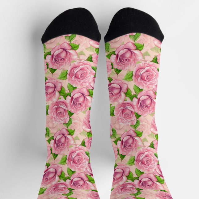 Chaussette Motif rose d'aquarelle rose (Haut)