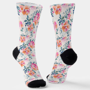 Chaussette Motif rose et Turquoise