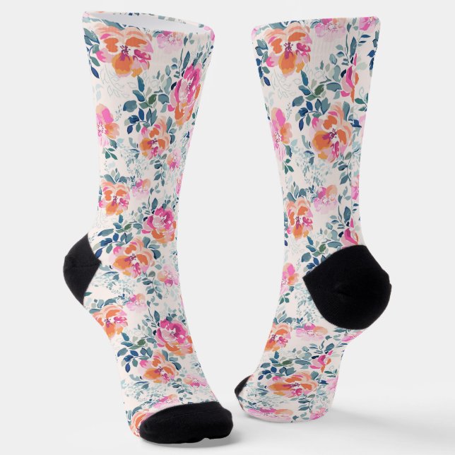 Chaussette Motif rose et Turquoise (Angulaire)