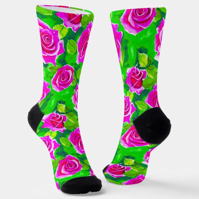 Chaussette Motif Rose Fuchsia Pink (Angulaire)