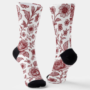 Chaussette Motif Rose Vintage rouge foncé