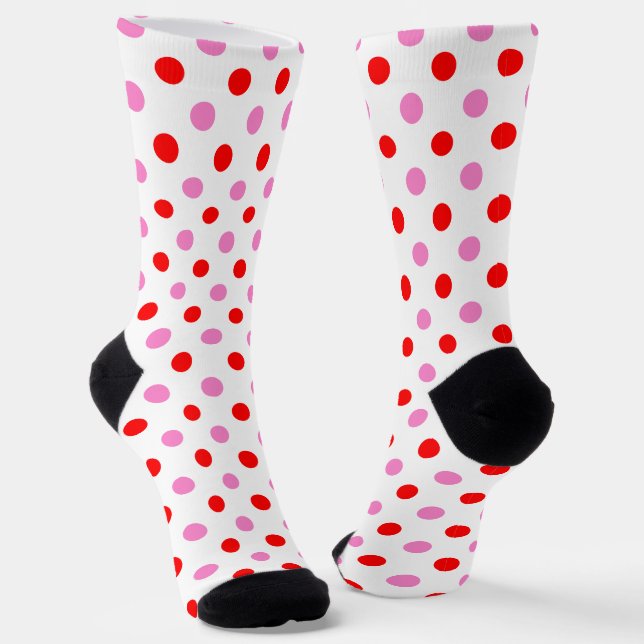 Chaussette Motif Rouge et Rose sur Fond Blanc à Points  (Angulaire)