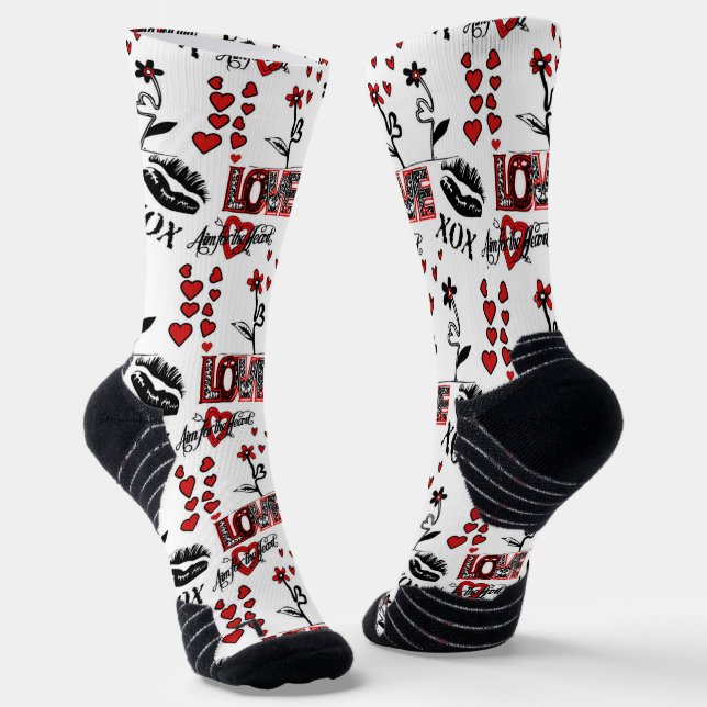 Chaussette Motif Saint-Valentin Rouge Noir Blanc (Angulaire)