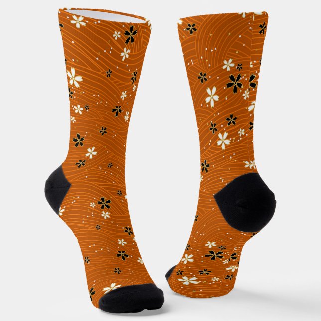 Chaussette Motif sans couture avec des fleurs noires et blanc (Angulaire)