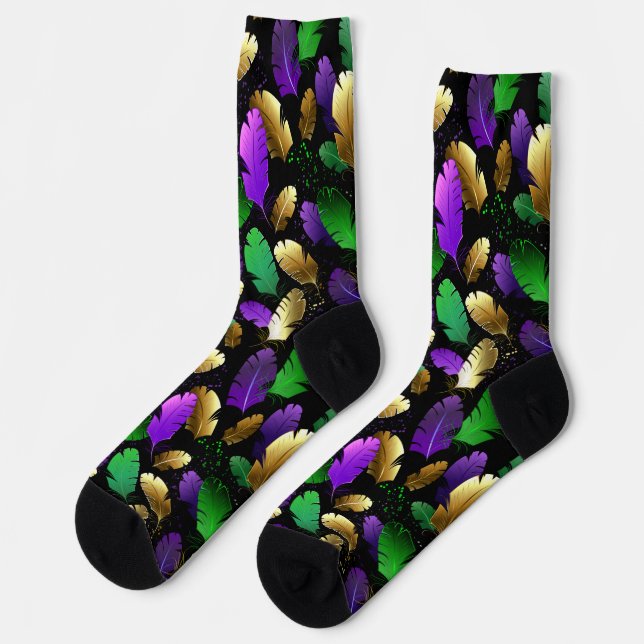 Chaussette Motif sans couture avec des plumes de Mardi Gras (Gauche)