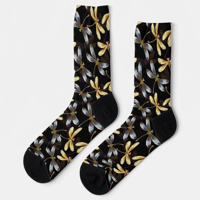 Chaussette Motif sans couture avec libellules d'or (Gauche)