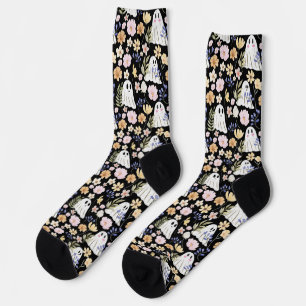 Chaussette Motif sans couture de fantôme mignon et de fleurs
