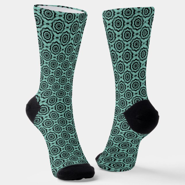 Chaussette Motif sans couture de fleurs noir sarcelle (Angulaire)
