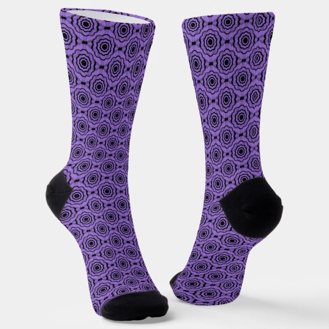 Chaussette Motif sans couture de fleurs noires violettes (Angulaire)