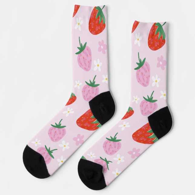 Chaussette Motif sans couture de fraise d'esthétique dessinée (Gauche)