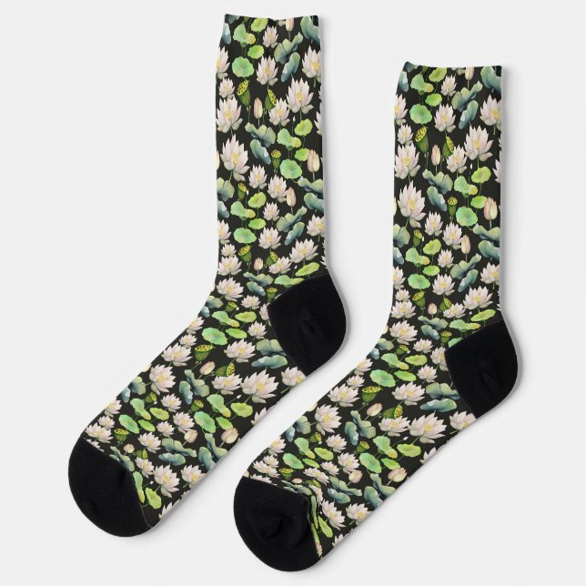Chaussette Motif sans couture de lotus rose à l'aquarelle (Gauche)