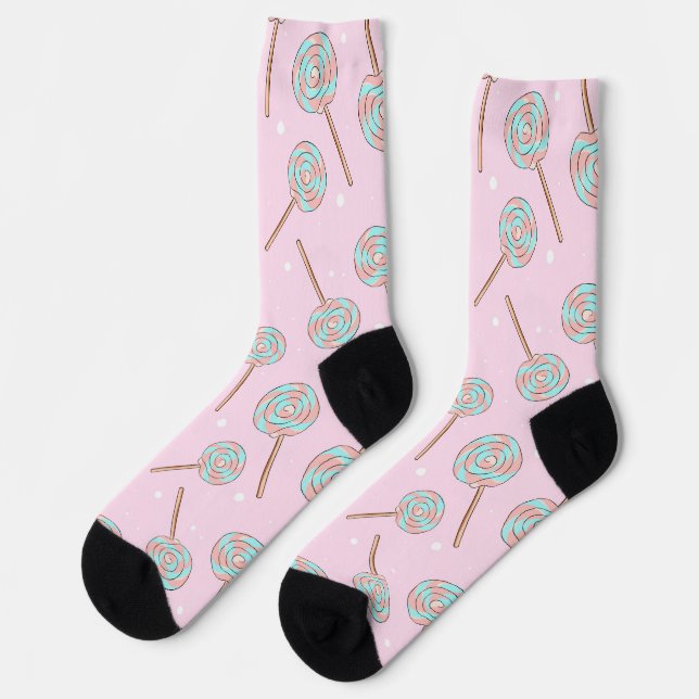 Chaussette Motif sans couture de sucette pastel rose mignonne (Gauche)