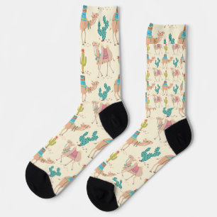 Chaussette motif simple de désert de chameau de cactus sur im