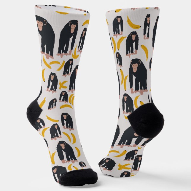 Chaussette Motif singe chimpanzé et banane (Angulaire)
