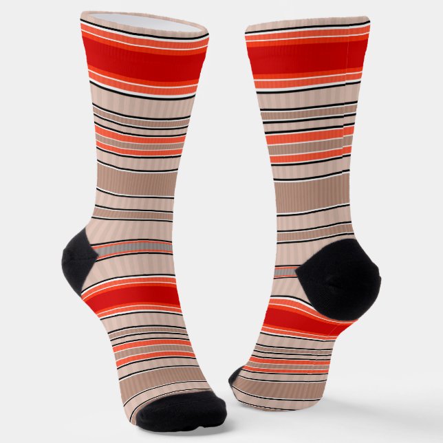 Chaussette motif texturé rayé vertical en orange et être (Angulaire)