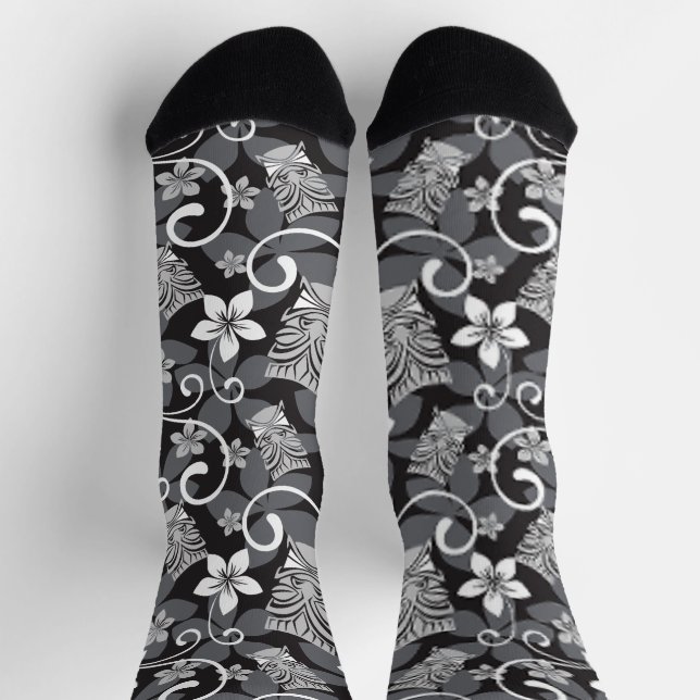 CHAUSSETTE MOTIF TIKI LUAU (CHARBON) (Haut)