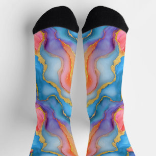 Chaussette Motif Tourbillonnant en Bleu avec Accent Orange Va