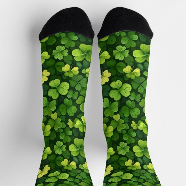 Chaussette Motif Trèfle Vert sur Chaussettes Noires (Haut)