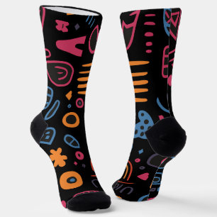 Chaussette Motif tribal abstrait néon géométrique noir