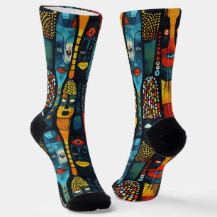 Chaussette Motif tribal africain avec idoles.