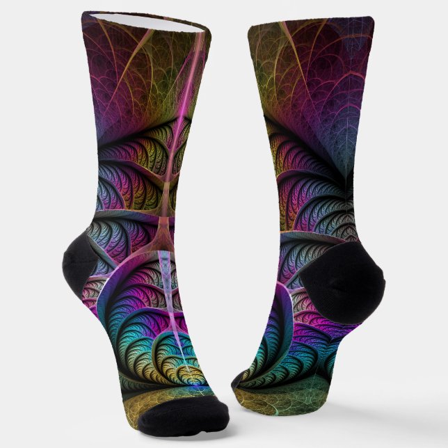Chaussette Motif tripant coloré abstrait d'art fractal (Angulaire)
