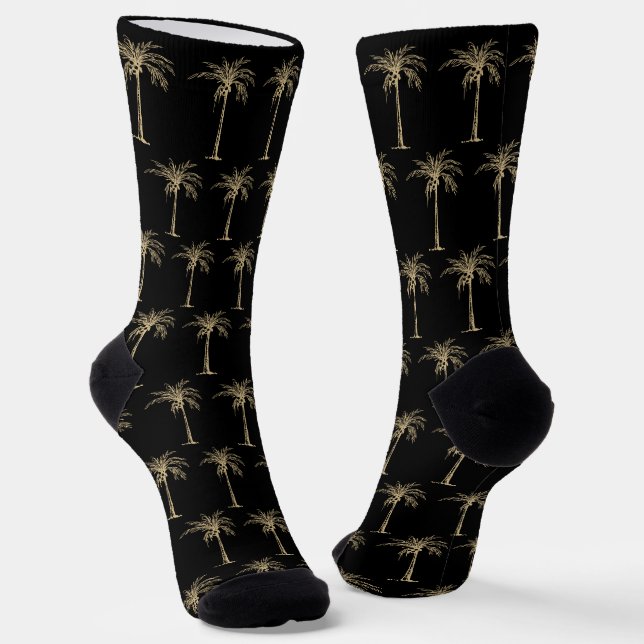 Chaussette Motif Tropical Black Gold Palm Tree (Angulaire)