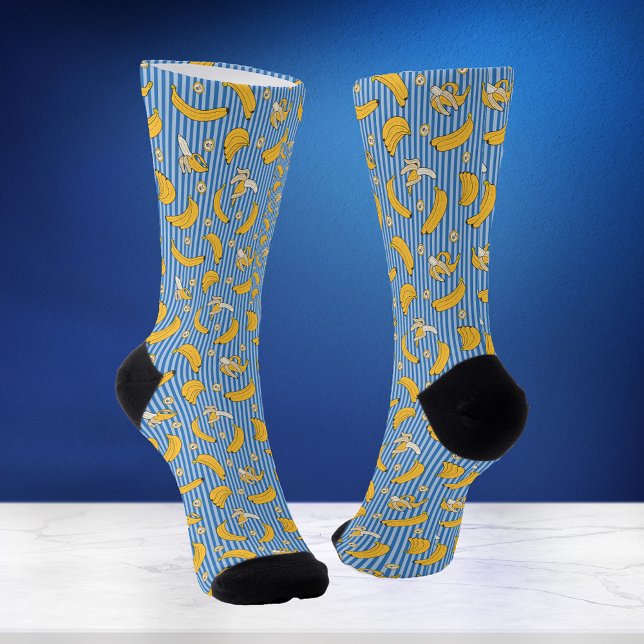 Chaussette Motif vectoriel à rayures de banane | Bleu classiq (Créateur téléchargé)