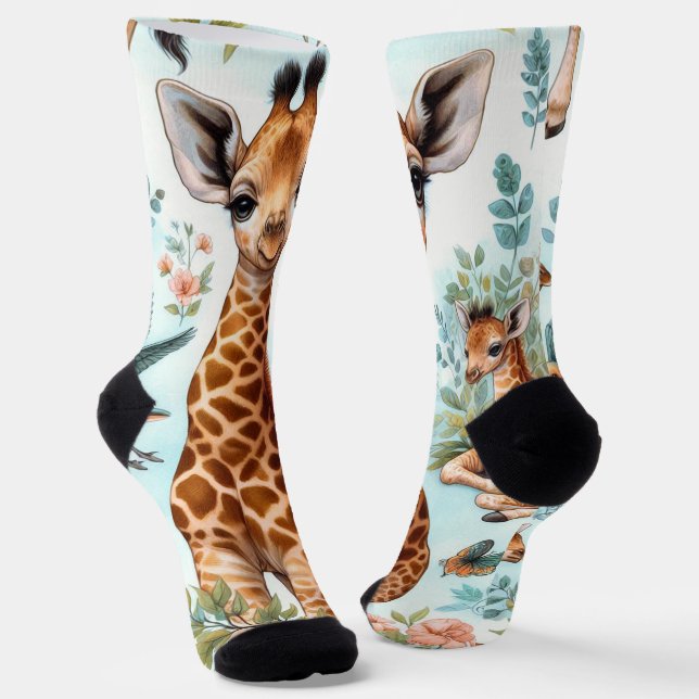 Chaussette Motif vintage Cute Baby Giraffe  (Angulaire)