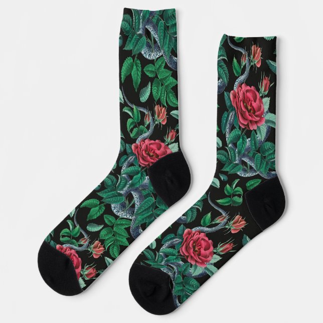 Chaussette Motif vintage Red Rose & Snake (Gauche)