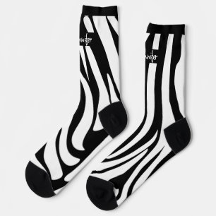 Chaussette Motif Zèbre à rayures noires Monogramme tendance