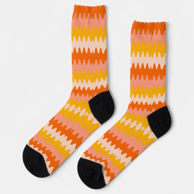 Chaussette Motif Zig Zag Jaune, Orange et Blanc Moderne (Gauche)