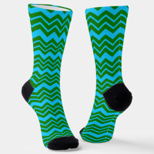 Chaussette Motif Zigzag Chevron Bleu Vert