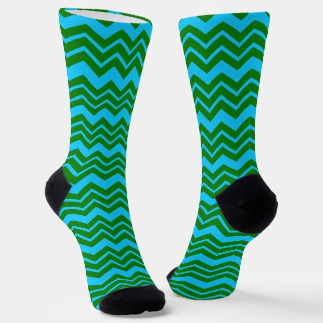 Chaussette Motif Zigzag Chevron Bleu Vert  (Angulaire)