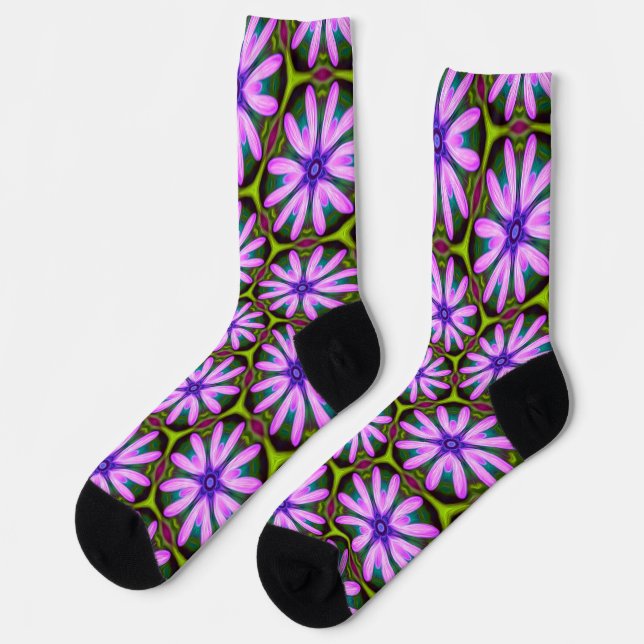 Chaussette Motifs marguerite violet (Gauche)