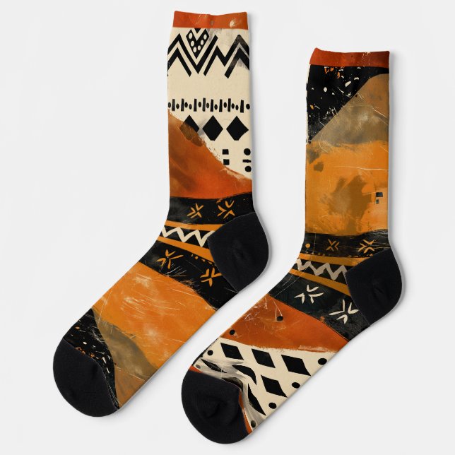 Chaussette Motifs tribaux dans les tons noir et terrestre (Gauche)