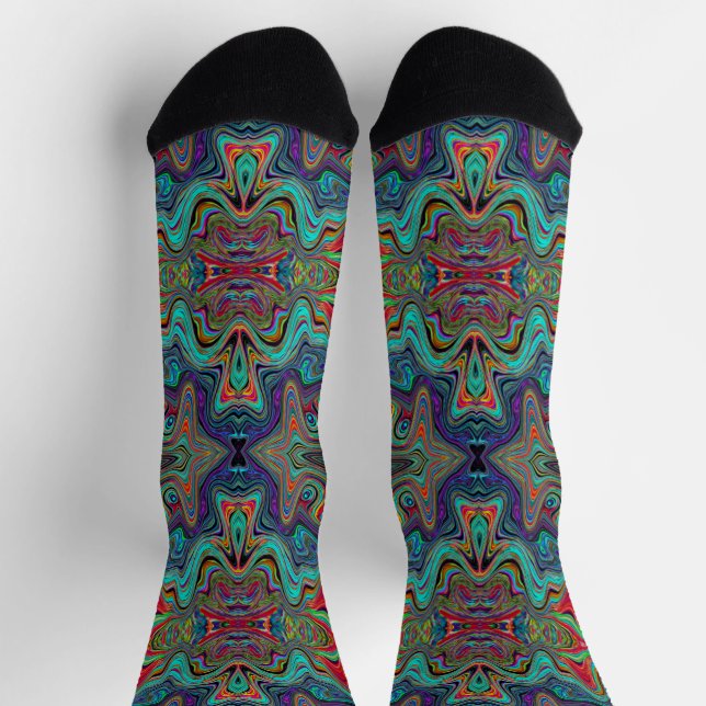 Chaussette Mousse de mer ondulée verte et rouge motif trippy (Haut)