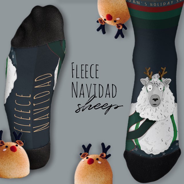 Chaussette Mouton Festif et Drôle “Fleece Navidad” Bleu Foncé (Créateur téléchargé)