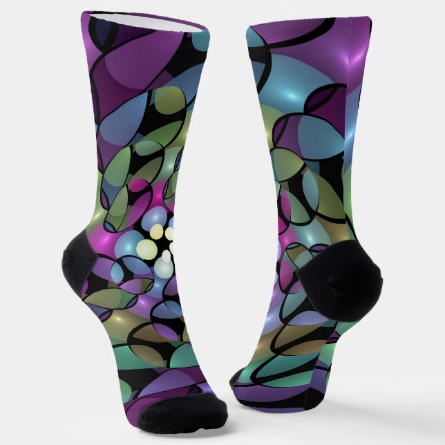 Chaussette Mouvements colorés Abstrait Trippy Fractal Art (Angulaire)