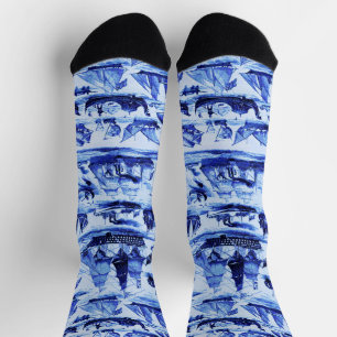 Chaussette NAVIRES VINTAGE,VOILIERS,Motif Bleu Marine