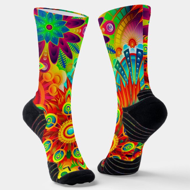 Chaussette Neon Psychedelic Abstrait Cool mignon Fractal (Angulaire)