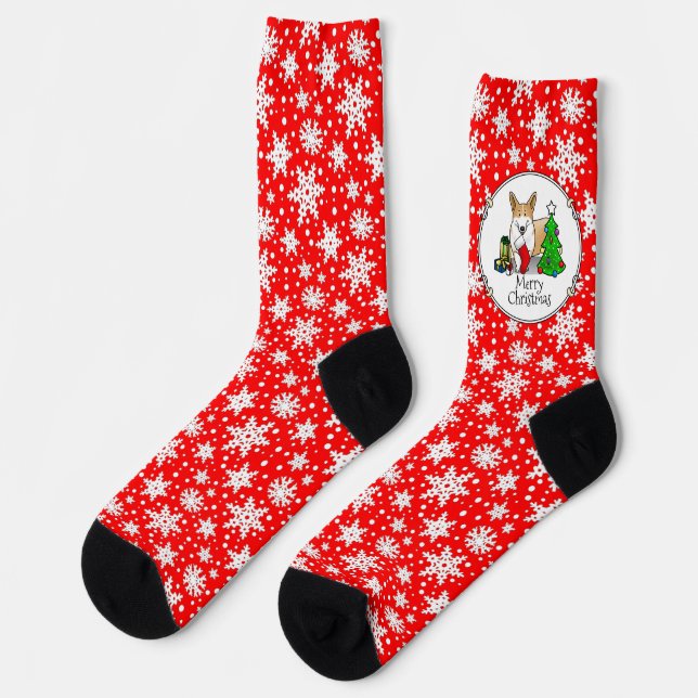 Chaussette Noël 2 Pembroke Welsh Corgi (rouge 1) Tree Cute (Gauche)