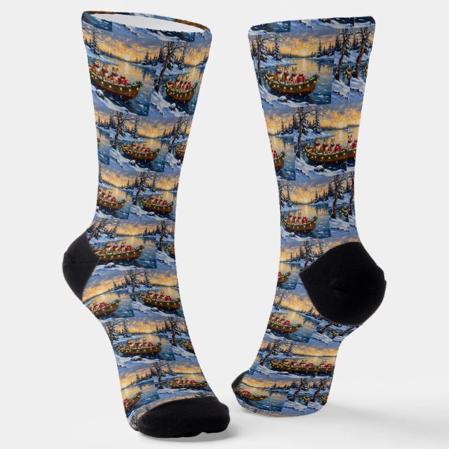 Chaussette Noël Bateau Akita Fêtes (Angulaire)