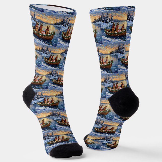 Chaussette Noël Bateau de la fête de la Shepherd allemande (Angulaire)