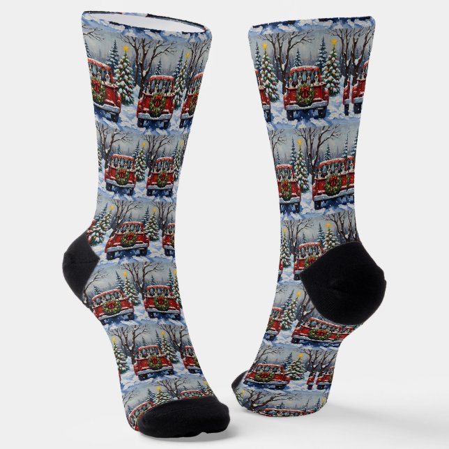 Chaussette Noël Blue Heeler Camion Rouge Fêtes (Angulaire)