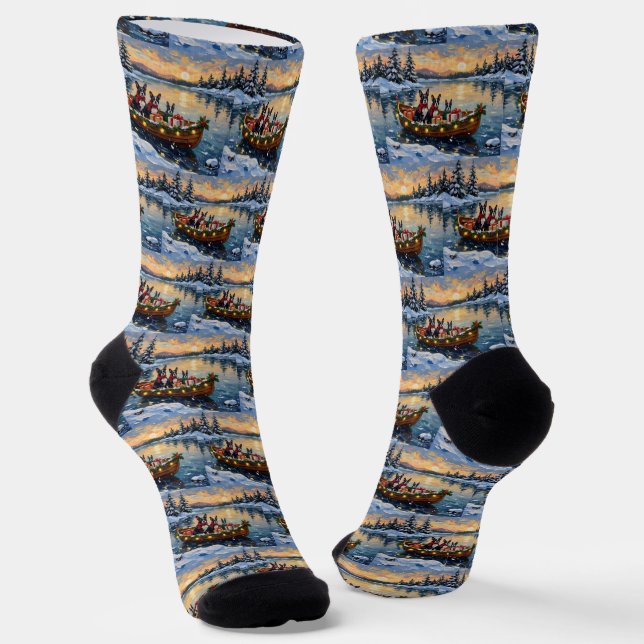 Chaussette Noël Boston Terrier Bateau Fêtes (Angulaire)