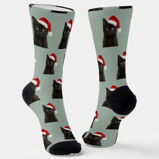 Chaussette Noël Chat Minou Noir Personnalisé  (Angulaire)