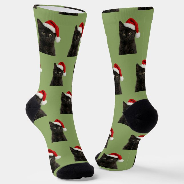 Chaussette Noël Chat Minou Noir Personnalisé  (Angulaire)