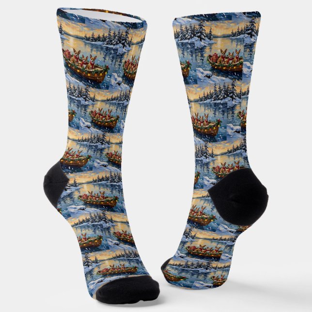 Chaussette Noël Chihuahua Bateau Fêtes (Angulaire)