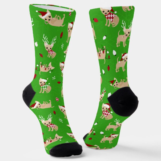 Chaussette Noël Chihuahuas Fawn (Angulaire)